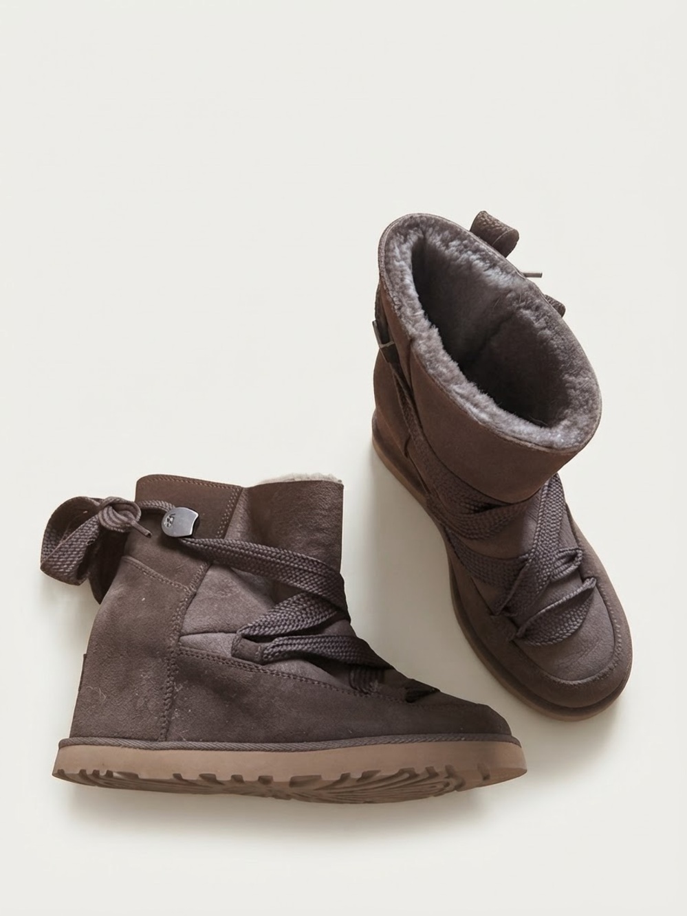 Ugg Sz 5 Leather Brown Wedge Outdoor Winter Lace Up Boots